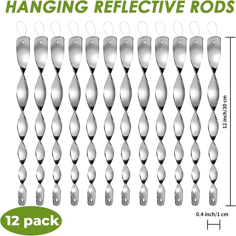 12pcs Bird Repellent Reflectors Scare Rods Hanging Reflective Deterrent Device