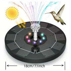 Bird Bath Fountains Solar Glass Panel 3W Pump With 7 Nozzles & LED Light