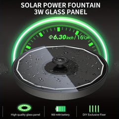 Bird Bath Fountains Solar Glass Panel 3W Pump With 7 Nozzles & LED Light