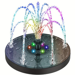 Bird Bath Fountains Solar Glass Panel 3W Pump With 7 Nozzles & LED Light