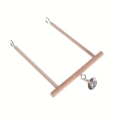 Birds Perch Parrot Play Toys Stand Holder Natural Wooden Swing Bell Cage Hanging
