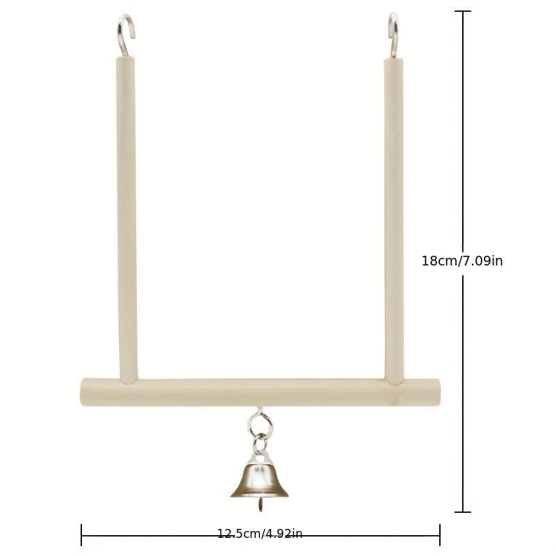 Birds Perch Parrot Play Toys Stand Holder Natural Wooden Swing Bell Cage Hanging