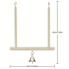 Birds Perch Parrot Play Toys Stand Holder Natural Wooden Swing Bell Cage Hanging