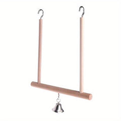 Birds Perch Parrot Play Toys Stand Holder Natural Wooden Swing Bell Cage Hanging