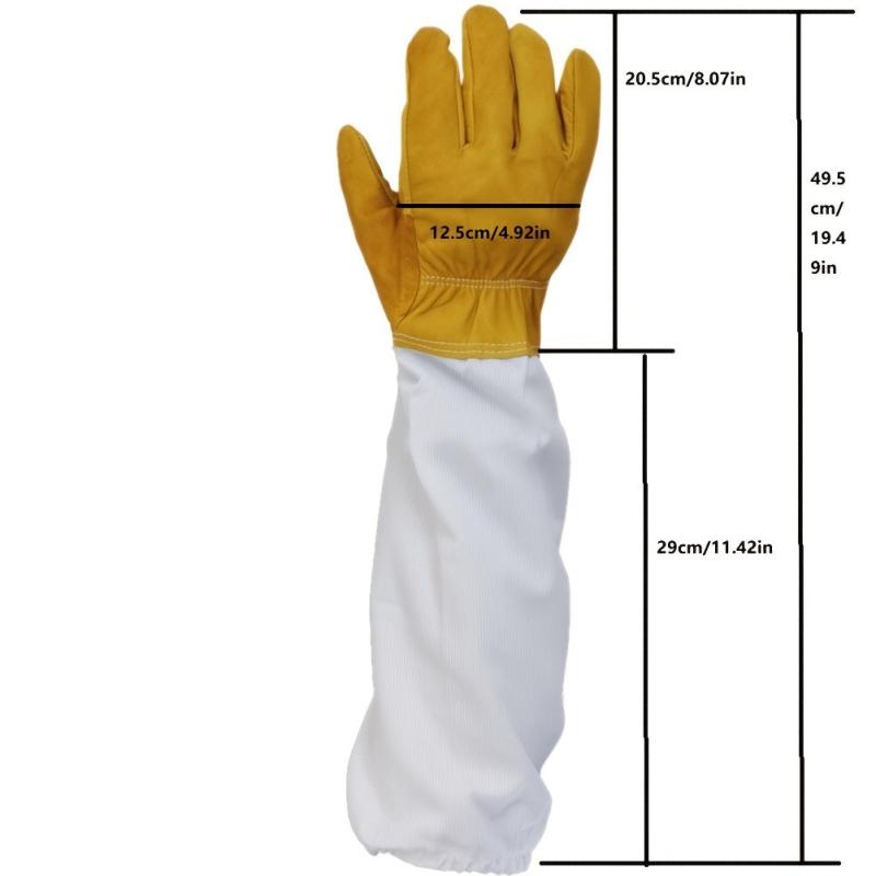 Beekeeping Gloves Thick Goatskin Leather With Ventilated Canvas Long Sleeves
