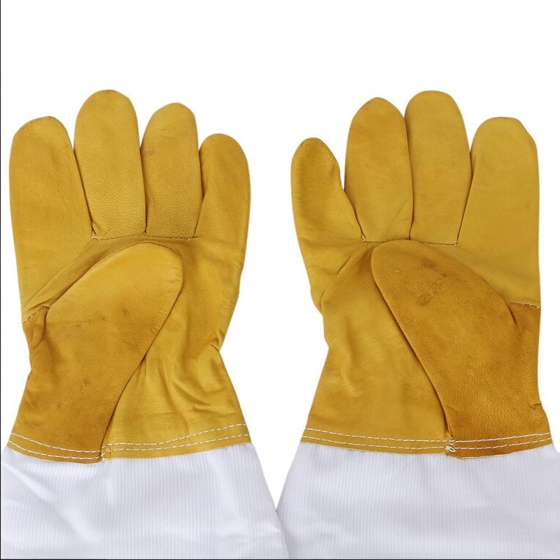 Beekeeping Gloves Thick Goatskin Leather With Ventilated Canvas Long Sleeves