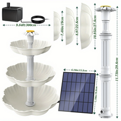 3 Tiered Bird Bath With 5W Solar Pump DIY Fountain Garden Decoration