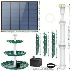 3 Tiered Bird Bath With 5W Solar Pump DIY Fountain Garden Decoration