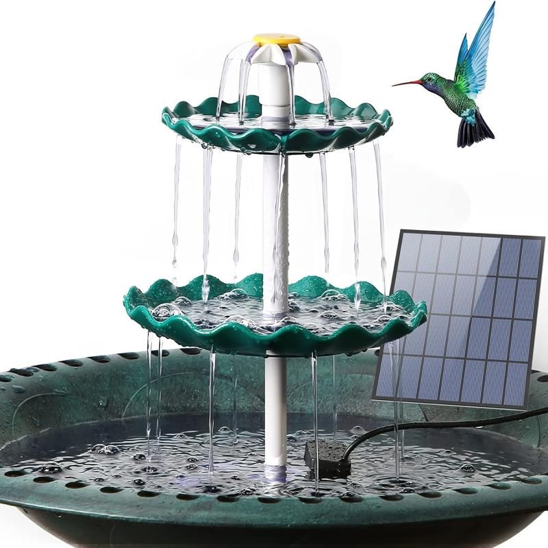 3 Tiered Bird Bath With 5W Solar Pump DIY Fountain Garden Decoration