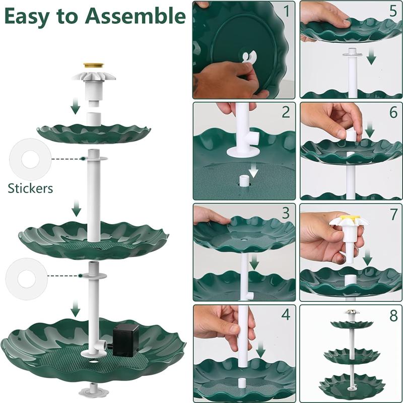 3 Tiered Bird Bath With 5W Solar Pump DIY Fountain Garden Decoration