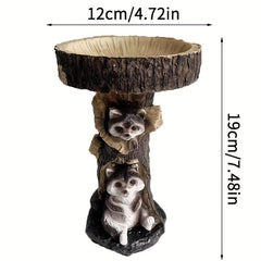 Resin Raccoon Bird Bath Ornament for Garden Decor