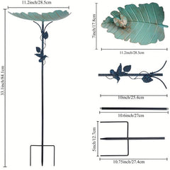 Outdoor Leaf Shape Metal Bird Bathtub Ladybug Carved Bird Feeder Green