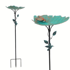 Outdoor Leaf Shape Metal Bird Bathtub Ladybug Carved Bird Feeder Green