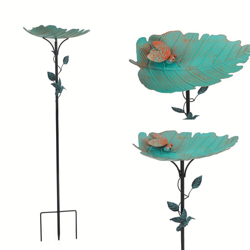 Leaf Shape Metal Bird Bathtub Ladybug Carved Bird Feeder for Garden Decoration