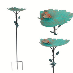 Leaf Shape Metal Bird Bathtub Ladybug Carved Bird Feeder for Garden Decoration
