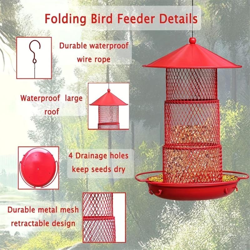 3 Tier Retractable Metal Bird Feeder Squirrel Proof 360 Feeding Area