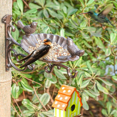 Heavy Duty Cast Iron Bird Feeder & Bath Vintage Wall Mount Hanger