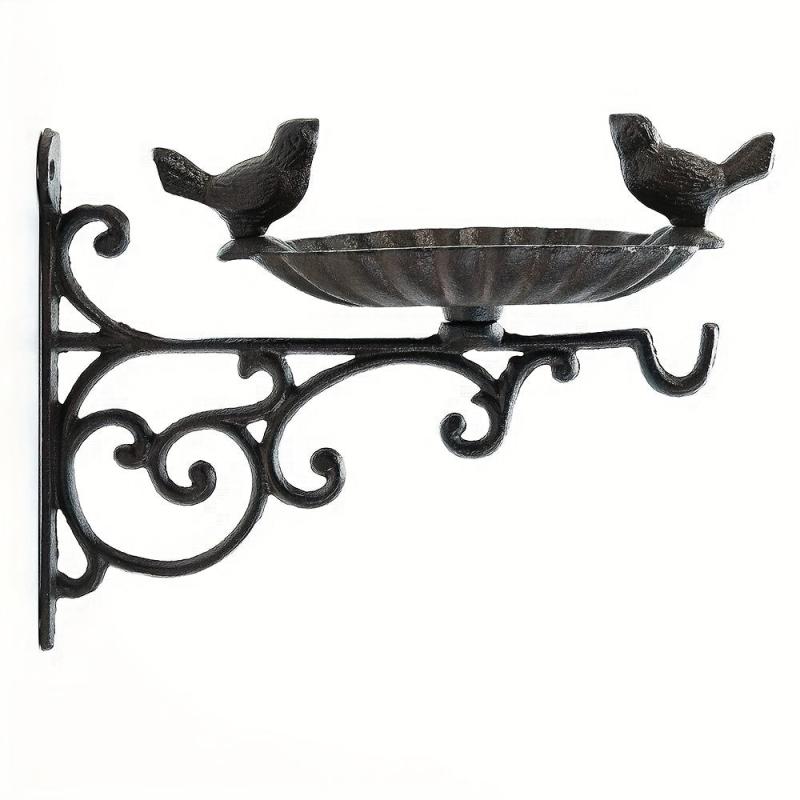 Heavy Duty Cast Iron Bird Feeder & Bath Vintage Wall Mount Hanger