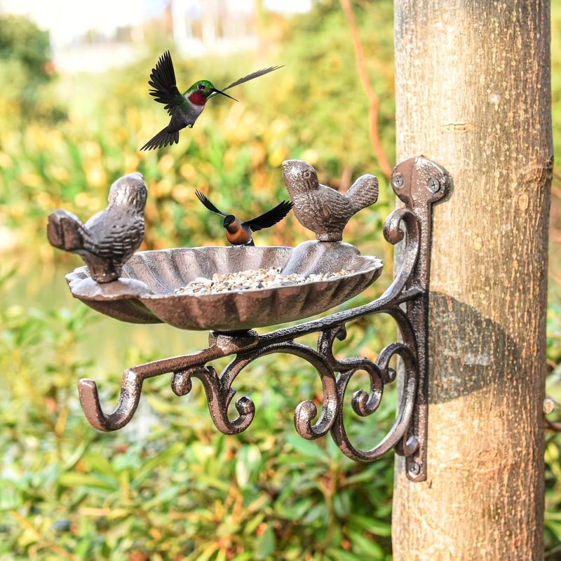 Heavy Duty Cast Iron Bird Feeder & Bath Vintage Wall Mount Hanger