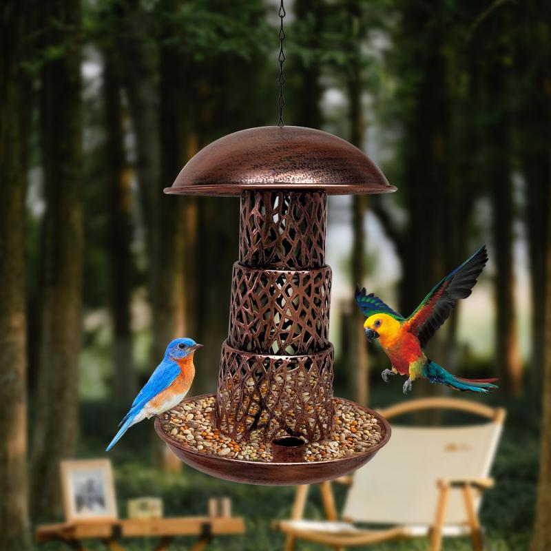 3 Tier Outdoor Bird Feeder Metal with 2 Water Cups Large Capacity