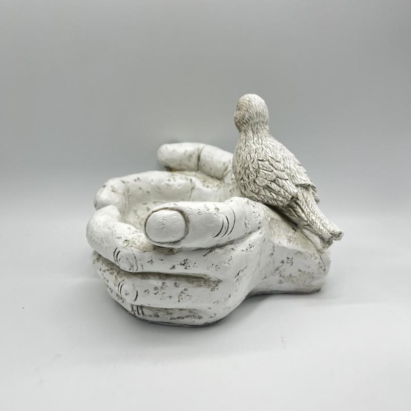Hand Shaped Bird Bath Resin Feeder Garden Ornament