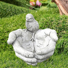 Hand Shaped Bird Bath Resin Feeder Garden Ornament