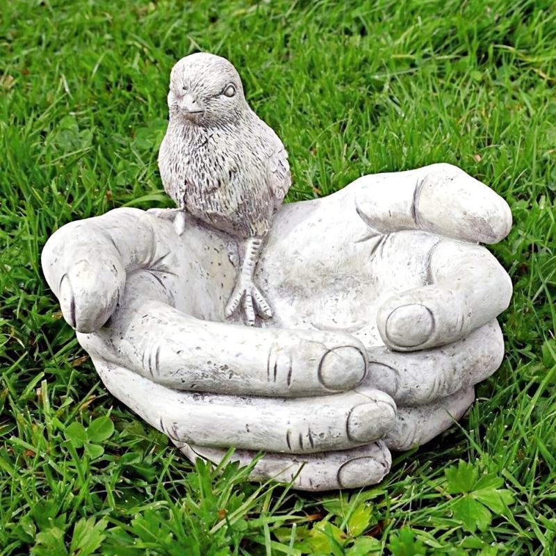 Hand Shaped Bird Bath Resin Feeder Garden Ornament