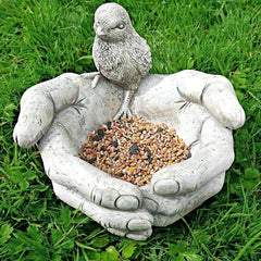 Hand Shaped Bird Bath Resin Feeder Garden Ornament