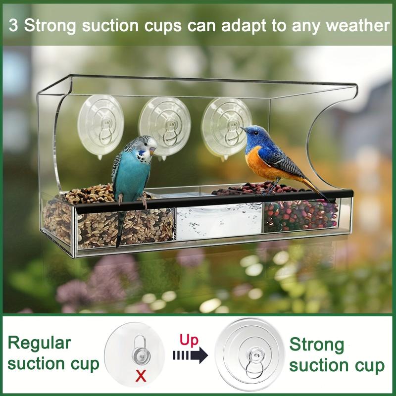 Window Bird Feeder Large House 3 Compartments