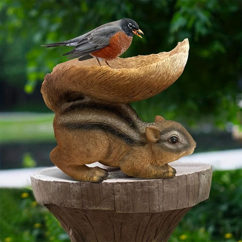 Funny Squirrel Resin Figurine with Feeder Tray