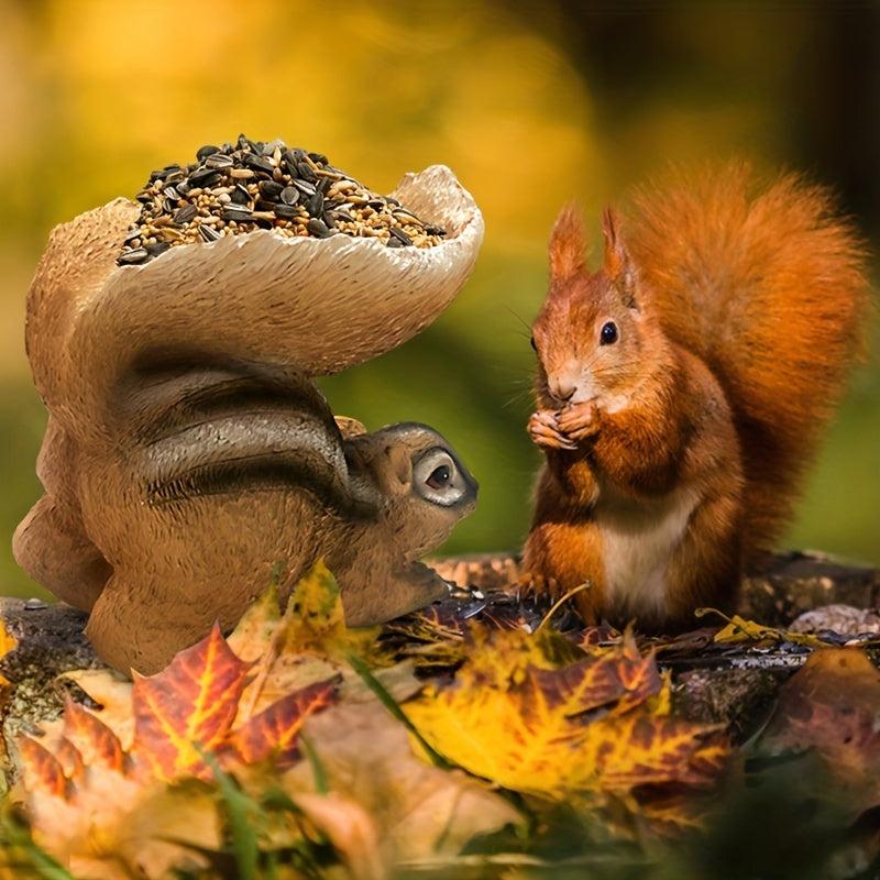 Funny Squirrel Resin Figurine with Feeder Tray