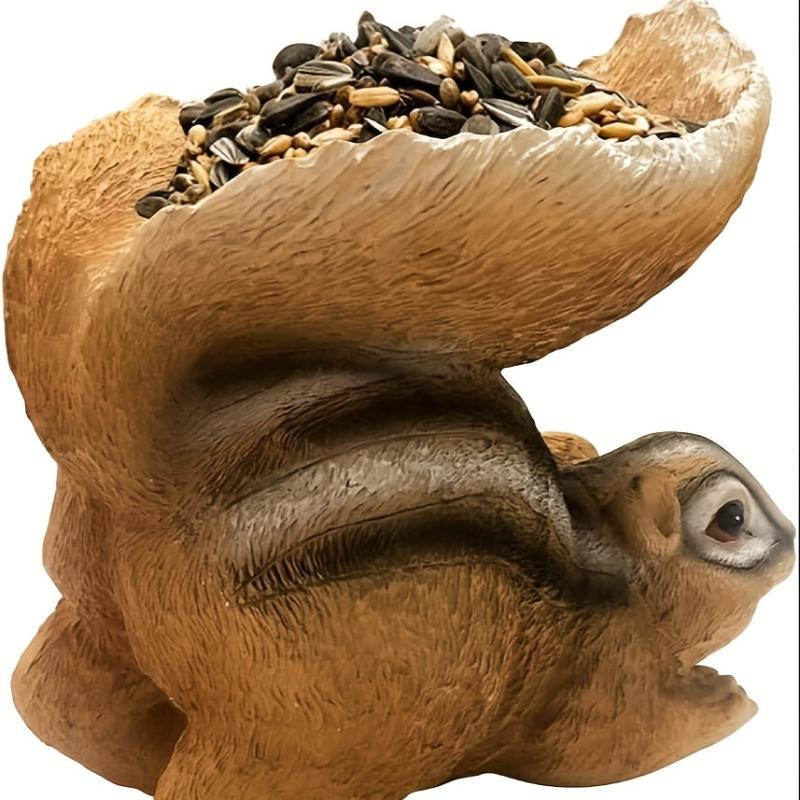 Funny Squirrel Resin Figurine with Feeder Tray