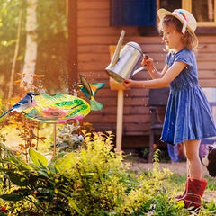 Glass Bird Bath Feeder with Stake for Garden Decor