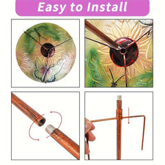 Glass Bird Bath Feeder with Stake for Garden Decor