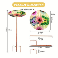 Glass Bird Bath Feeder with Stake for Garden Decor