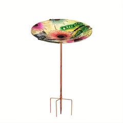 Glass Bird Bath Feeder with Stake for Garden Decor