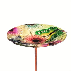 Glass Bird Bath Feeder with Stake for Garden Decor