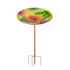Glass Bird Bath Feeder with Stake for Garden Decor