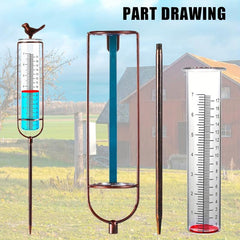Bird Glass Rain Gauge With Stake And Gasket Metal Frame Outdoor Garden Decor