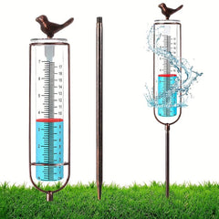 Bird Glass Rain Gauge With Stake And Gasket Metal Frame Outdoor Garden Decor