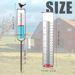 Bird Glass Rain Gauge With Stake And Gasket Metal Frame Outdoor Garden Decor
