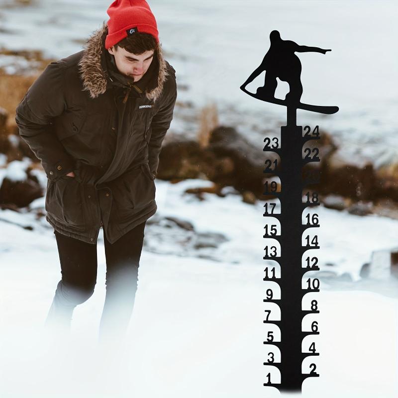 Metal Skiing Snow Gauge Garden Stake Christmas Decor Snow Depth Measuring Ruler