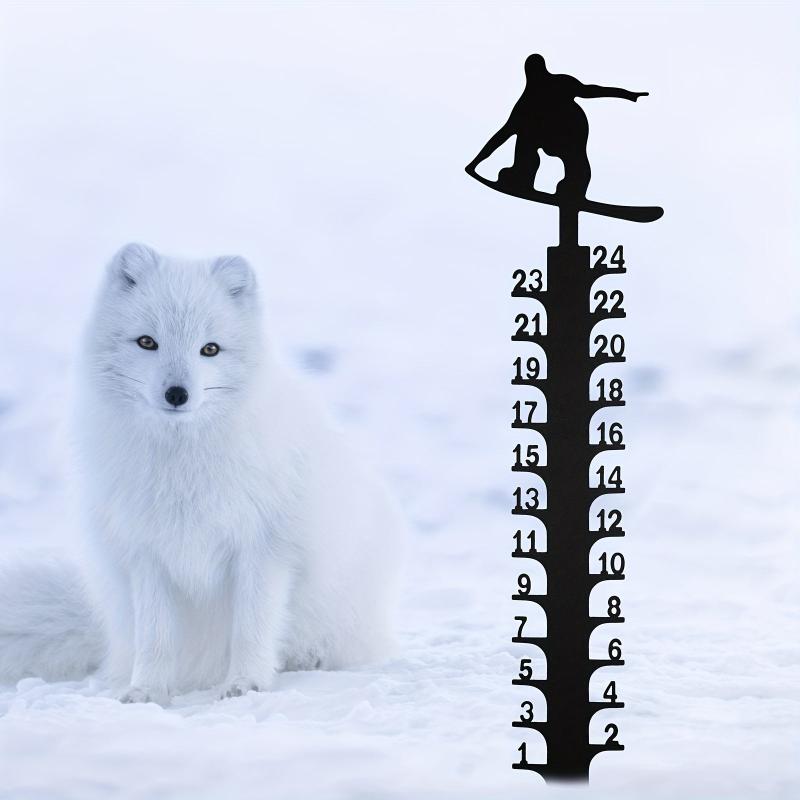 Metal Skiing Snow Gauge Garden Stake Christmas Decor Snow Depth Measuring Ruler