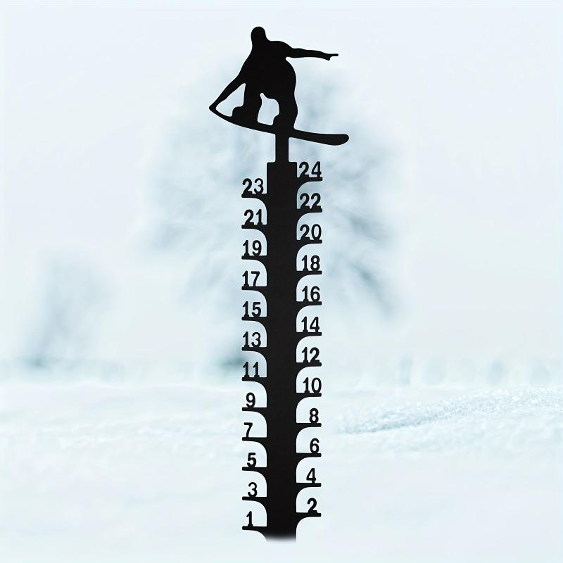 Metal Skiing Snow Gauge Garden Stake Christmas Decor Snow Depth Measuring Ruler