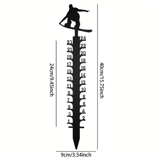 Metal Skiing Snow Gauge Garden Stake Christmas Decor Snow Depth Measuring Ruler