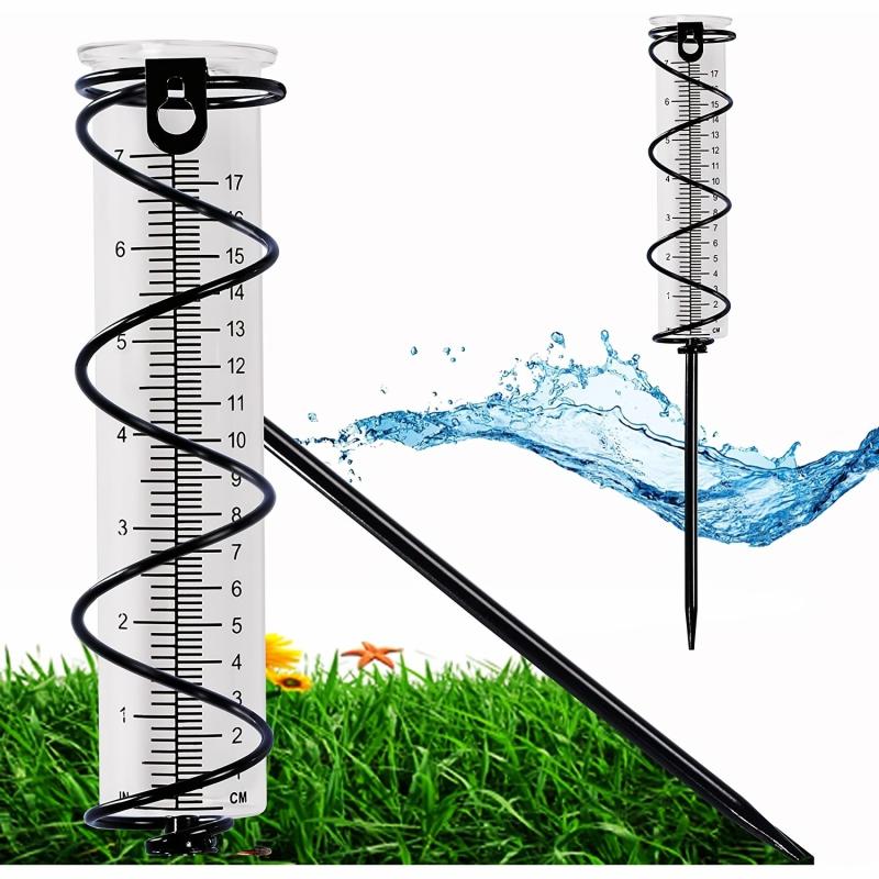 Glass Rain Gauge With Detachable Stake Metal Frame