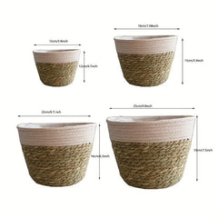 Straw Woven Flowerpots Set for Succulents Green Plants Hydroponics