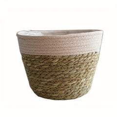 Straw Woven Flowerpots Set for Succulents Green Plants Hydroponics