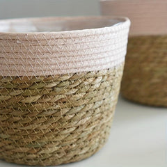 Straw Woven Flowerpots Set for Succulents Green Plants Hydroponics