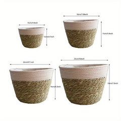 Straw Woven Flowerpots Set for Succulents Green Plants Hydroponics